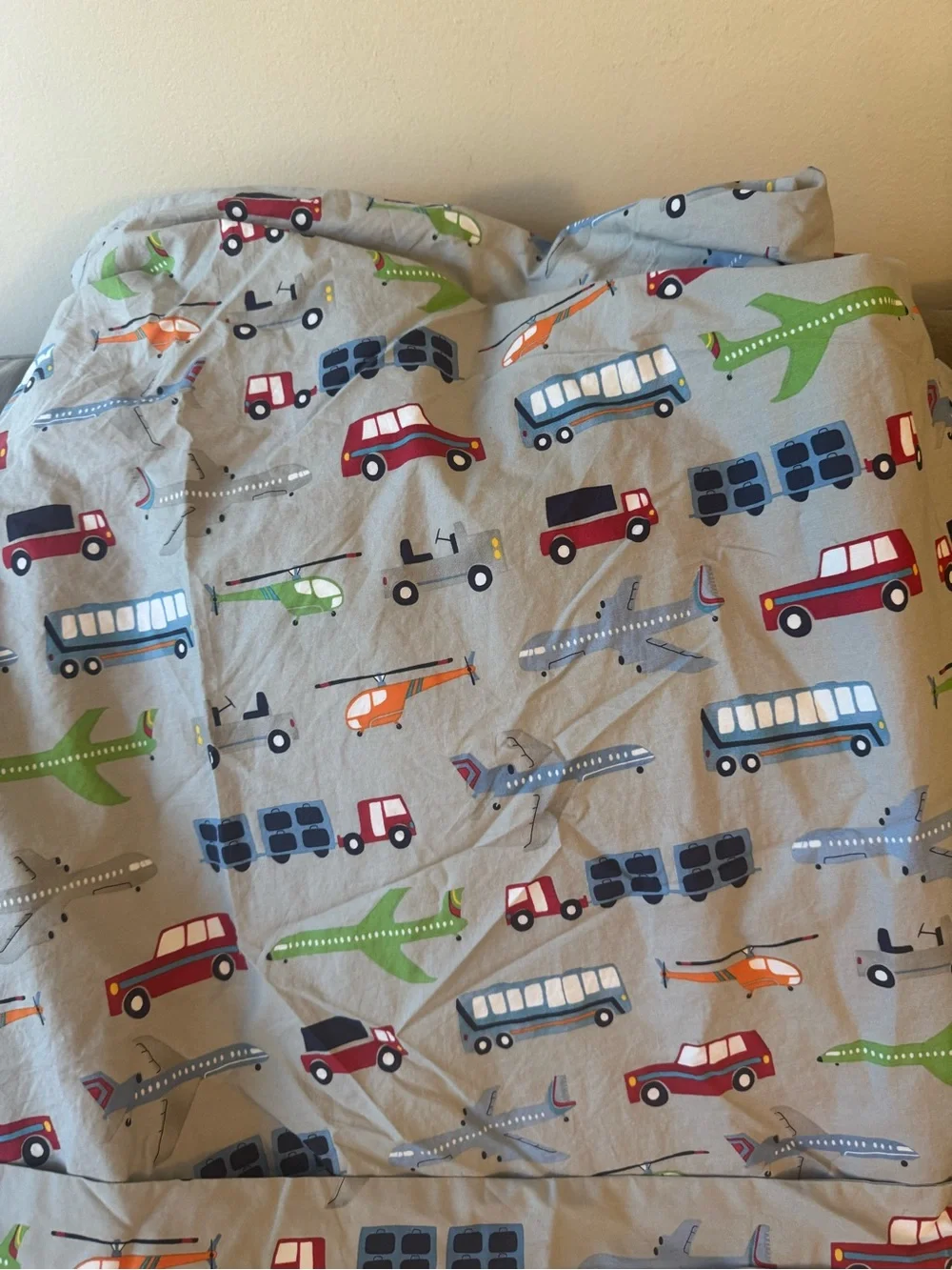 Pottery Barn Kids Brody Twin Duvet cars/trucks/buses/planes with Sham